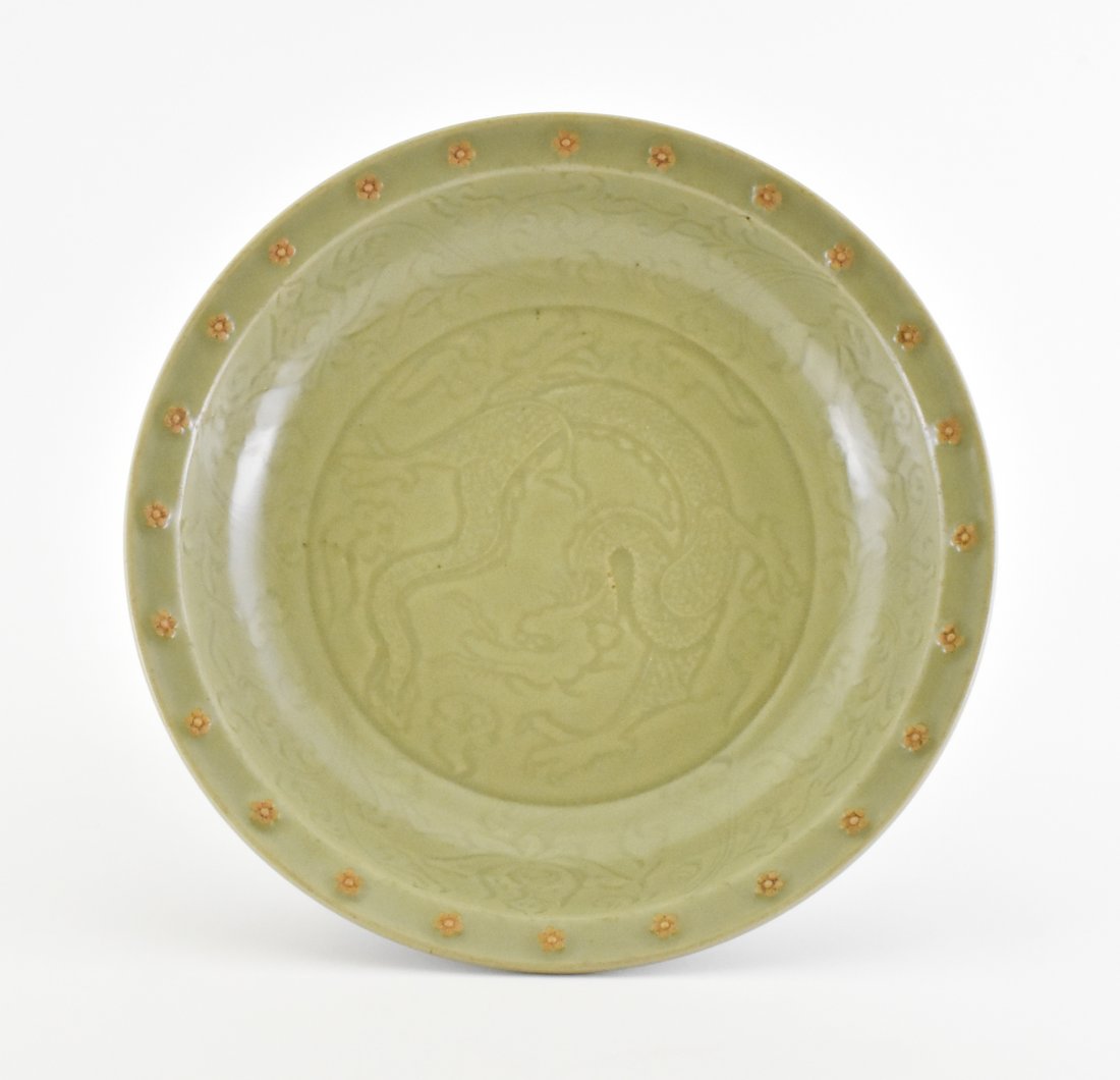 DRAGON LONGQUAN CELADON CHARGER WITH FLOWER PATTERN (1 of 10)