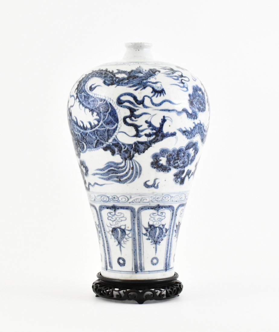 MING BLUE GLAZED MEIPING VASE WITH DRAGON MOTIF (1 of 10)