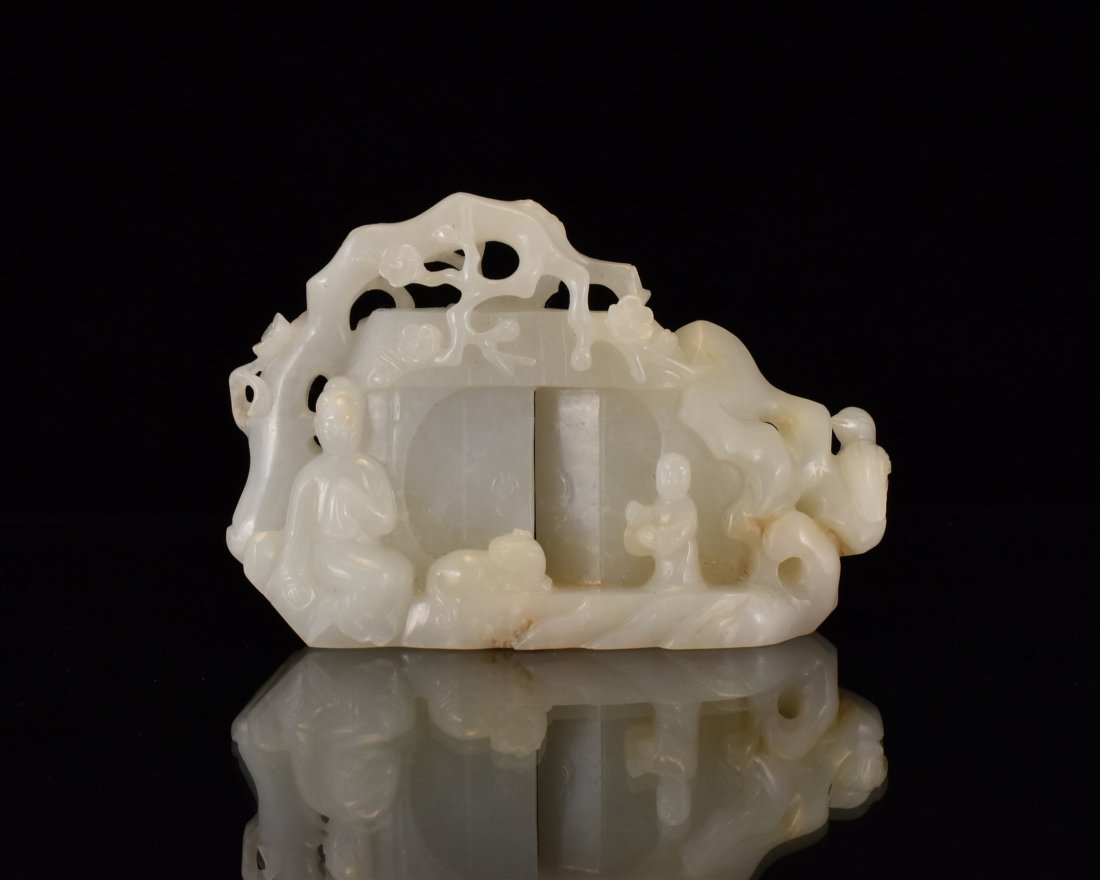 CHINESE WHITE JADE CARVED OF BUILDING BENEATH TREE (1 of 9)