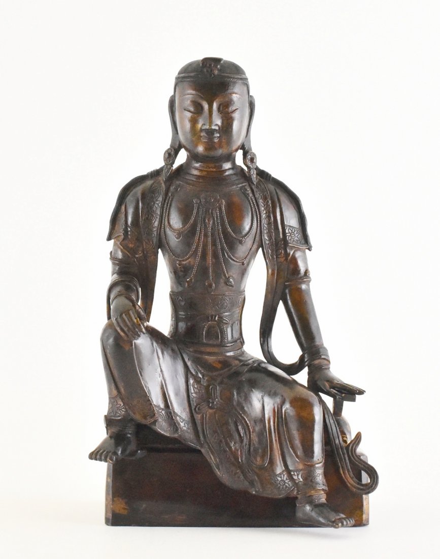 FINE MING BRONZE BUDDHA ON DEMOUNTABLE PEDESTAL (1 of 10)
