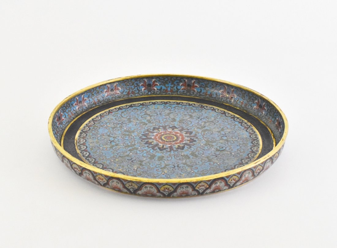 18TH C. QING GILT BRONZE CLOISONNE ENAMEL CHARGER (1 of 9)