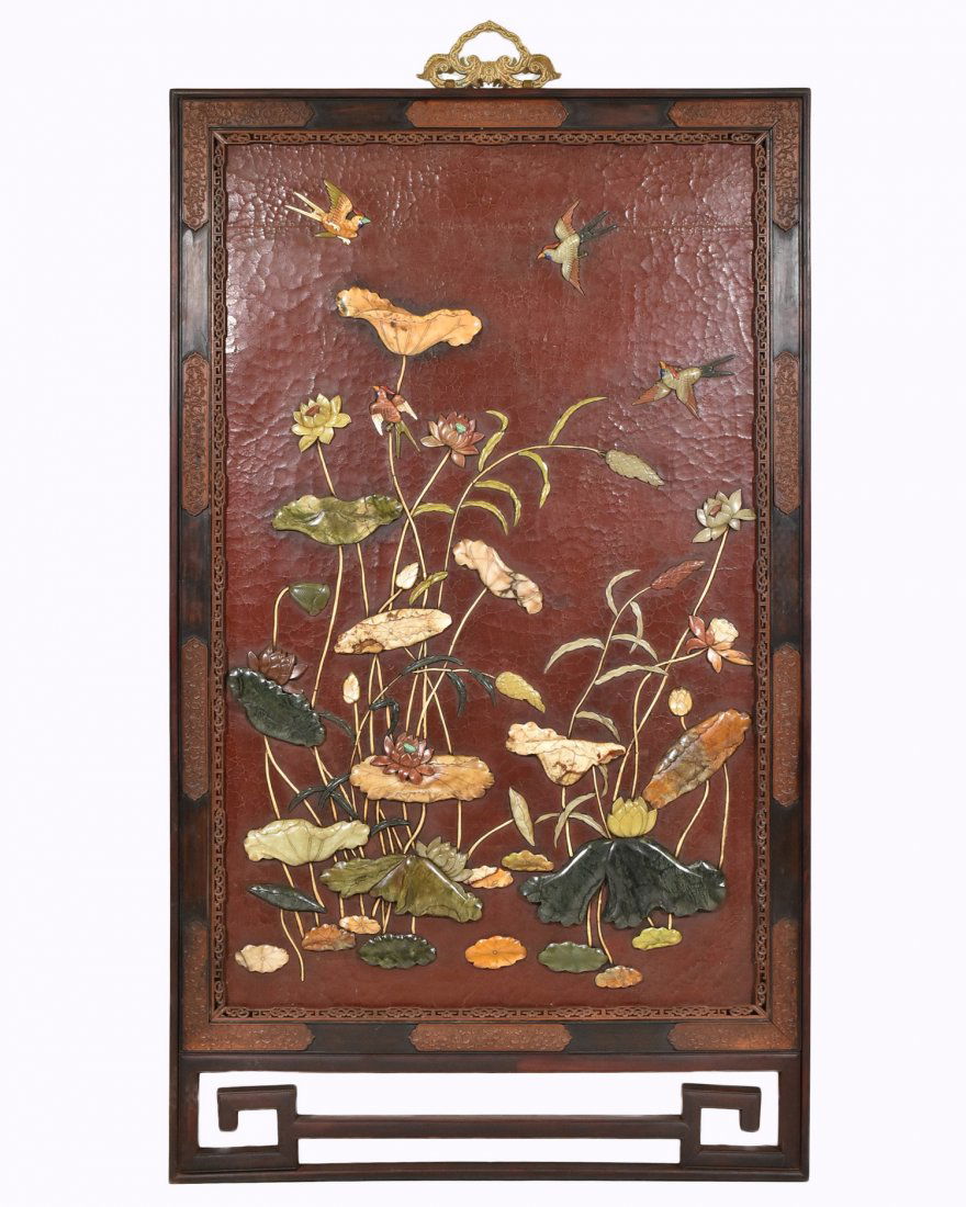 STONES INLAID WALL SCREEN OF BIRDS & LOTUS (1 of 10)