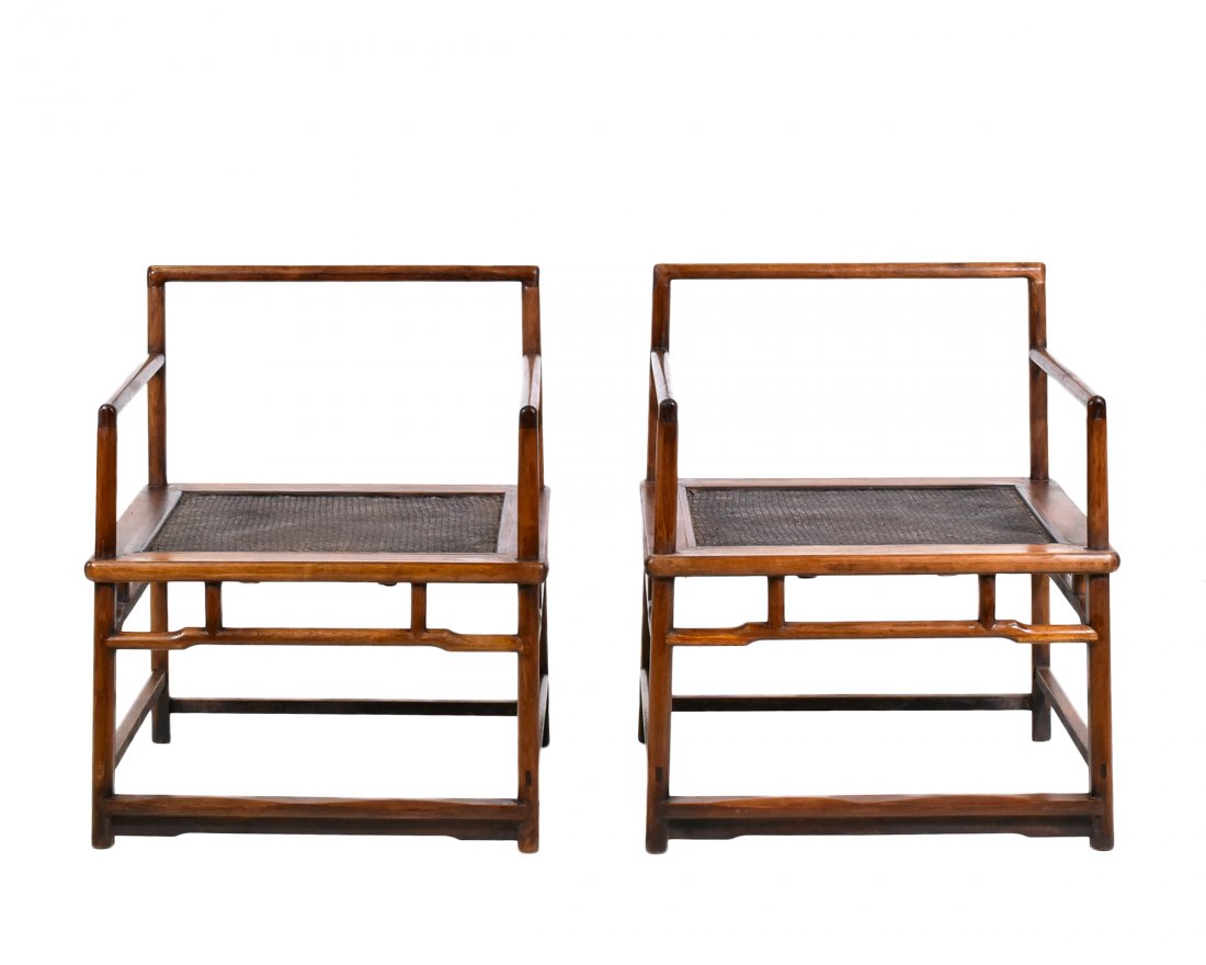 PAIR OF HUANGHUALI ARMCHAIRS WITH WOVEN MAT (1 of 10)