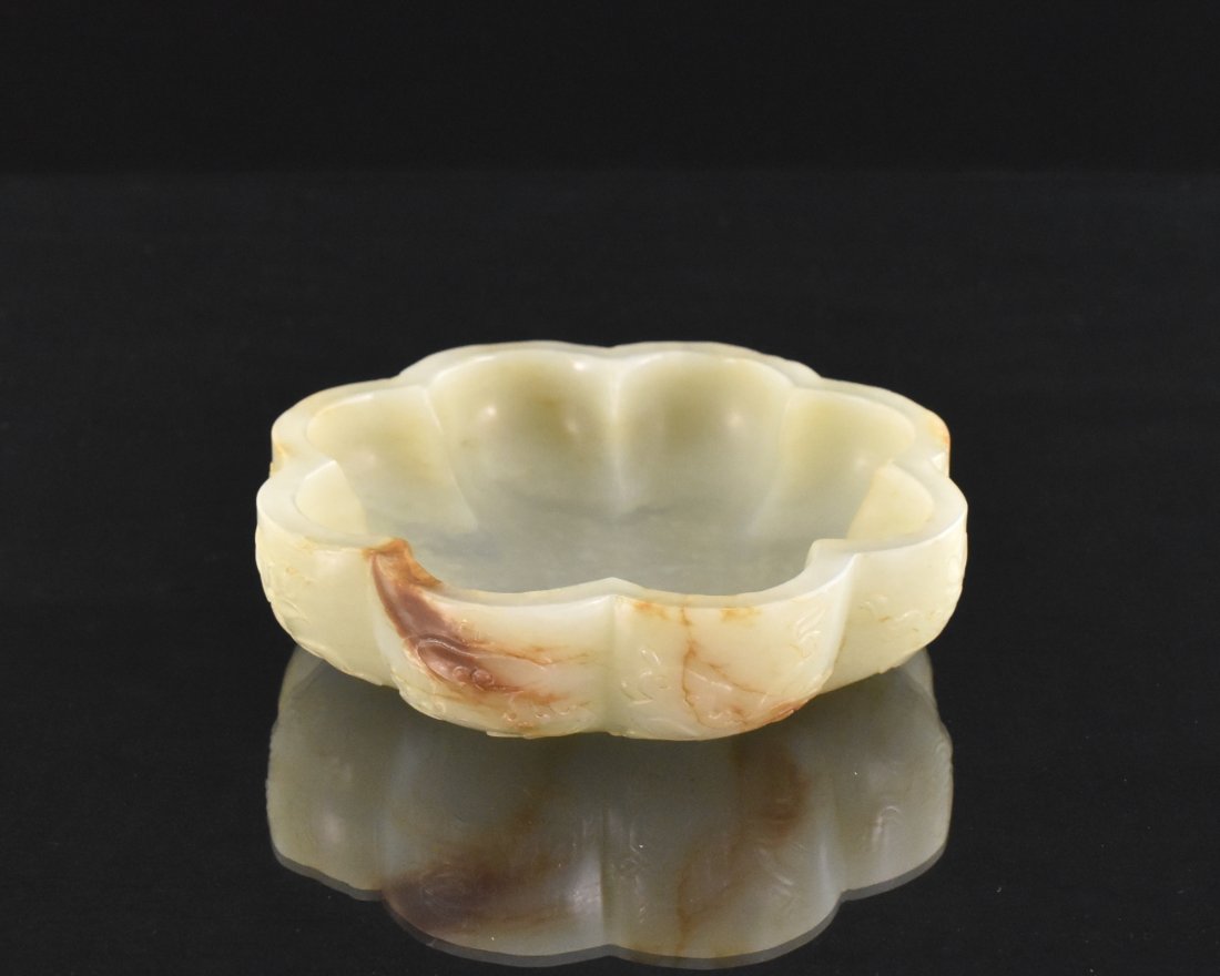19TH C. CARVED CHINESE JADE BRUSH WASHER OF FLORAL FORM (1 of 8)