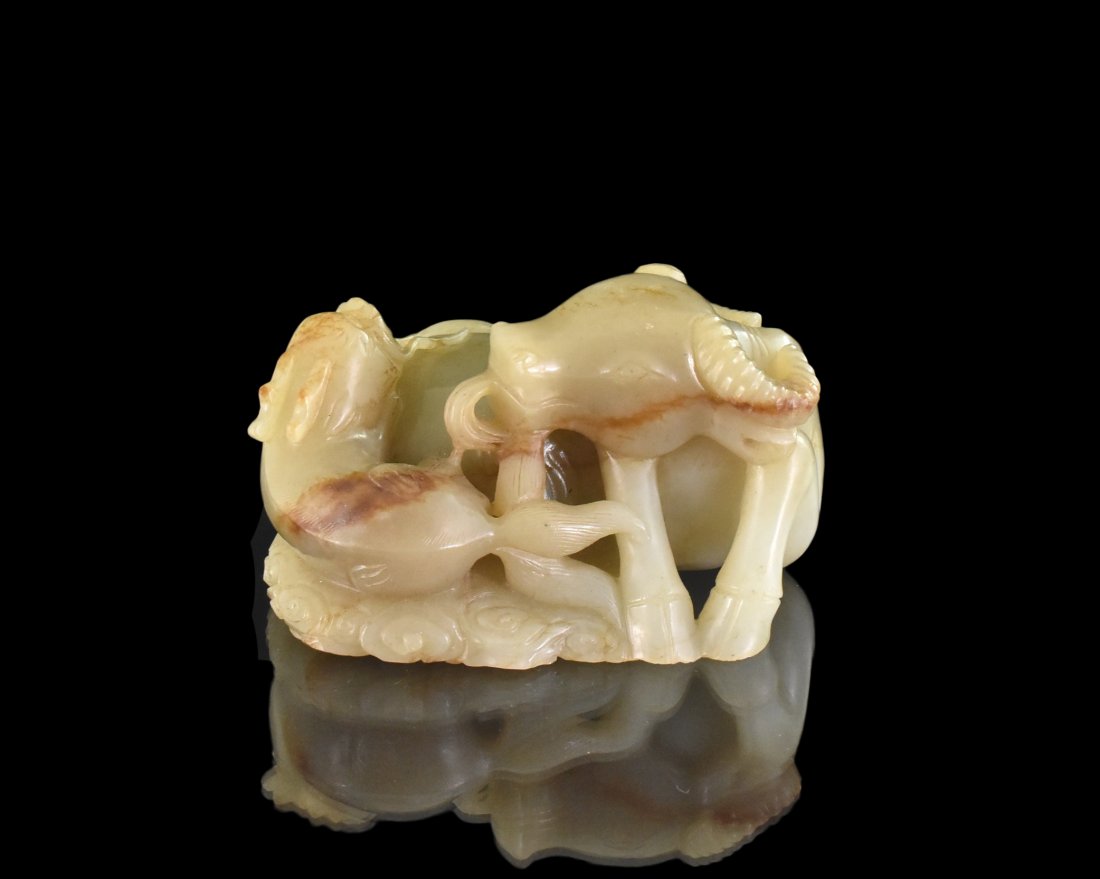 19TH C  CARVED CHINESE JADE OF OXEN (1 of 10)