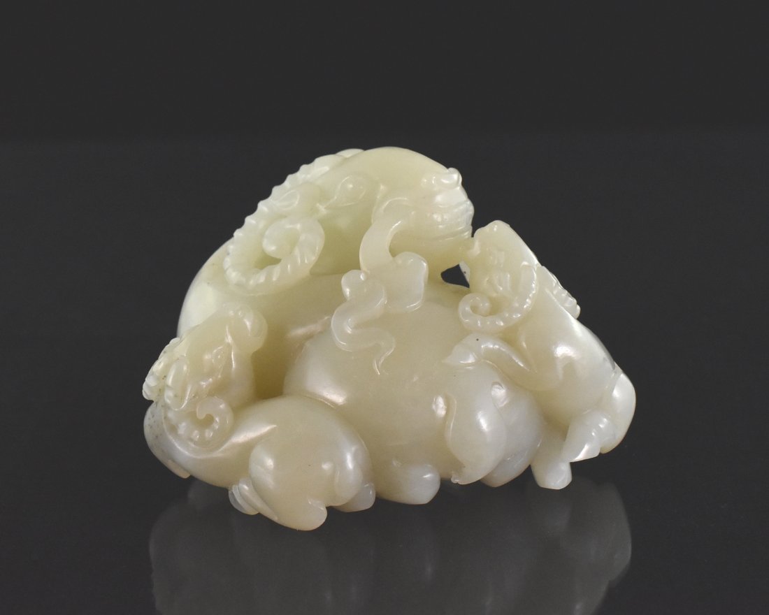 FINE CARVED WHITE JADE OF THREE SHEEP (1 of 10)
