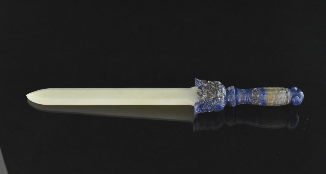LAPIS LAZULI & JADE LETTER OPENER IN SHAPE OF BLADE (1 of 7)