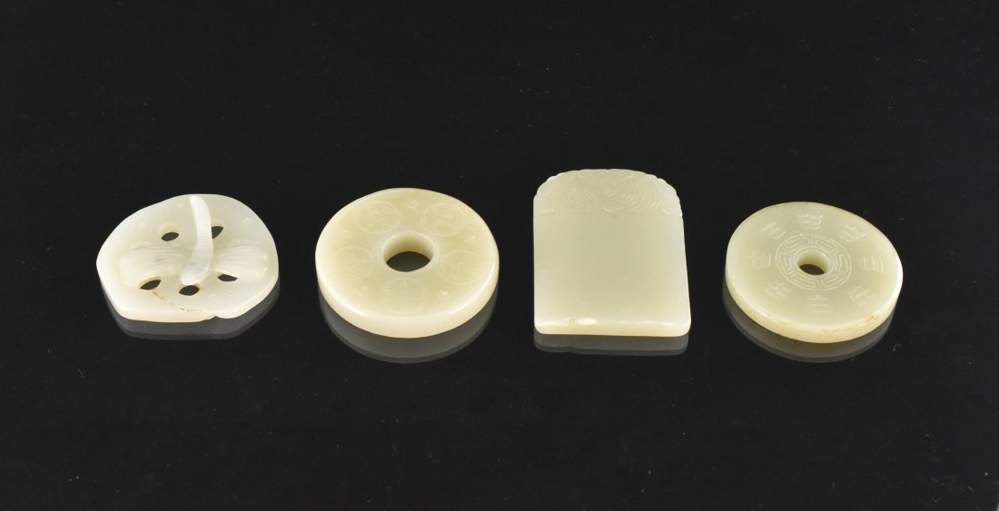 SET OF 4 PCS CARVED JADE COIN DISKS AND PENDANTS (1 of 10)