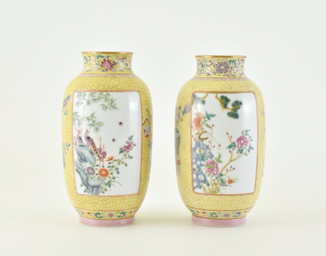 PAIR OF FAMILLE JAUNE PORCELAIN VASES (1 of 10)