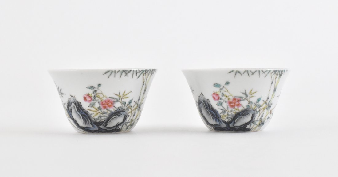 PAIR OF PEONY & BAMBOO MOTIF CUPS, YONGZHENG MARK (1 of 10)