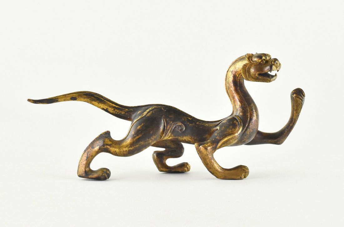ANTIQUE GILT BRONZE RESEMBLED ARCHAIC STRIDING TIGER (1 of 10)