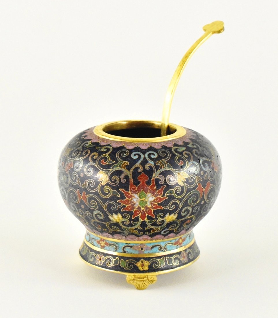 GILT CLOISONNE ENAMEL JAR WITH LADLE (1 of 10)