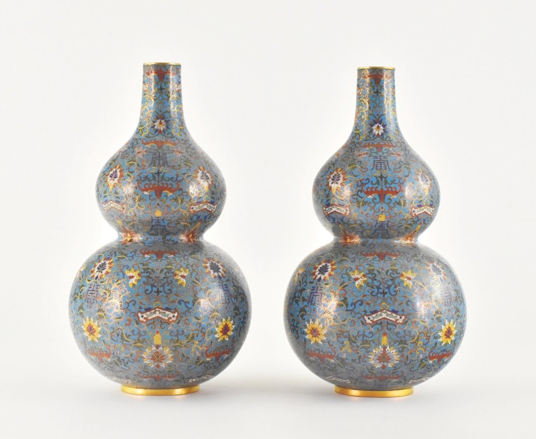 GILT CLOISONNE ENAMEL DOUBLE GOURD VASE (1 of 10)
