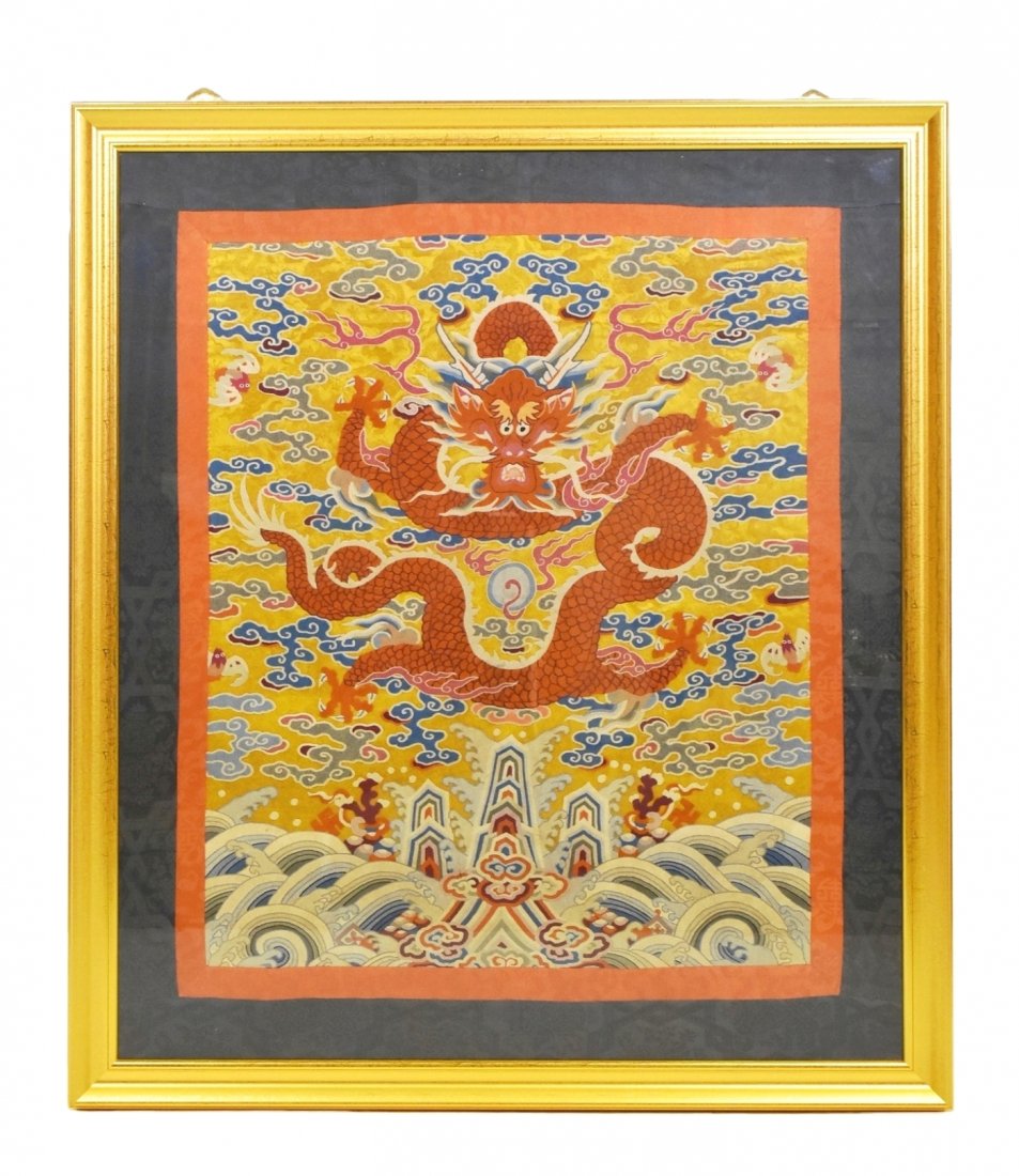 LARGE 18TH C. EMBROIDERY SILK PANEL, FRAMED (1 of 10)