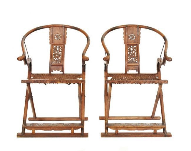 PAIR OF BRASS-MOUNTED HUANGHUALI FOLDING CHAIRS (1 of 7)