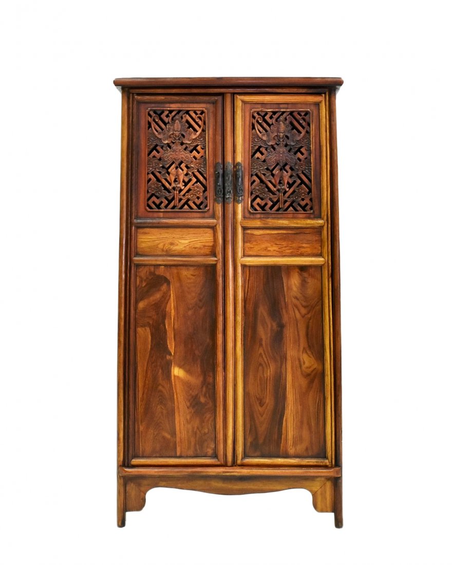 HUANGHUALI OPEN CARVED CABINET, WANZI LATTICE MOTIF (1 of 7)