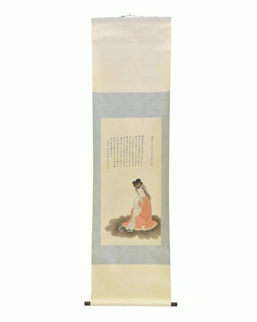 CHINESE PAINTING SCROLL OF A SEATED LADY (1 of 10)