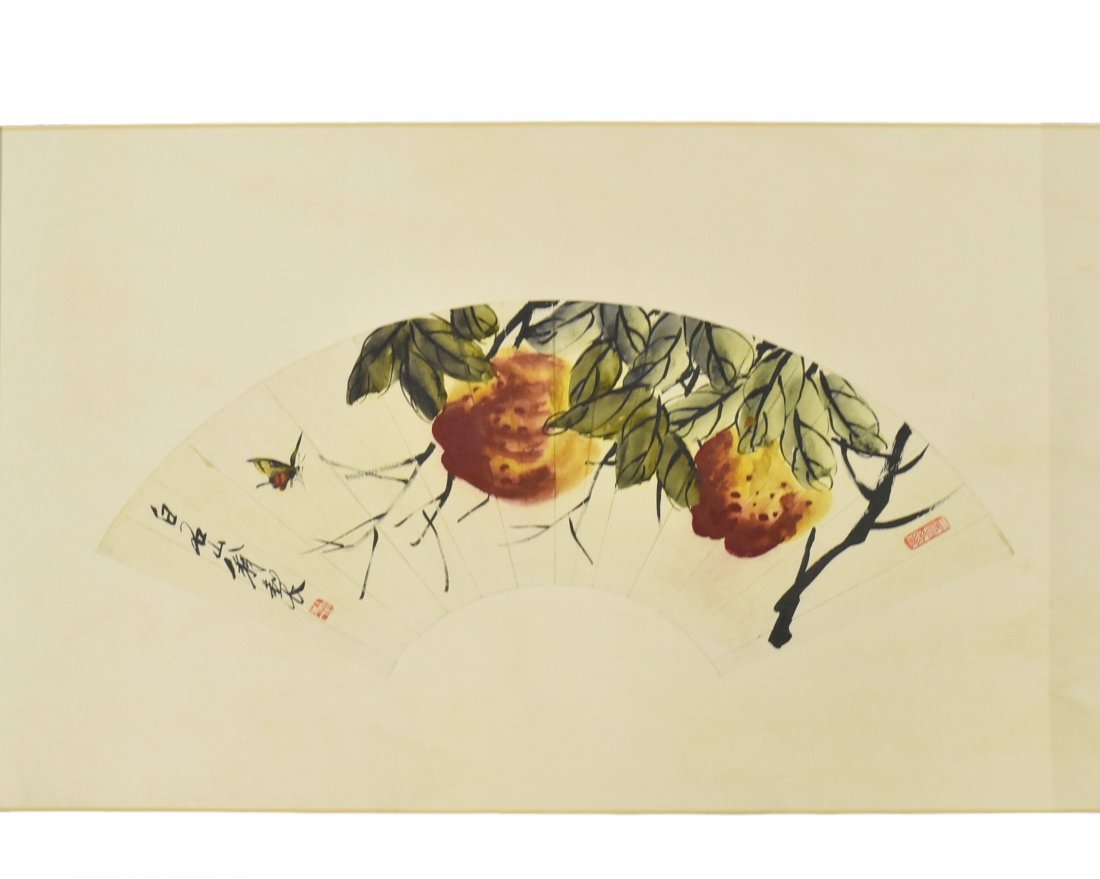 CHINESE PAINTING FAN OF BUTTERFLY AND PEACH (1 of 7)