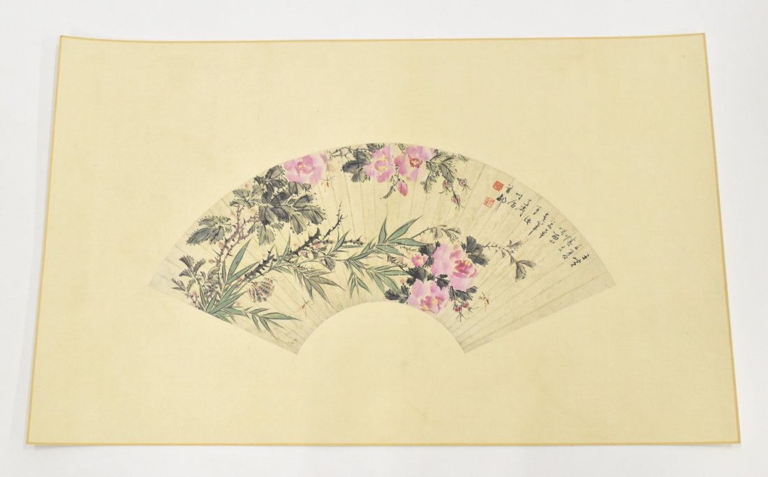 CHINESE WATERCOLOR FAN PAINTING OF FLOWER BLOOMS (1 of 6)