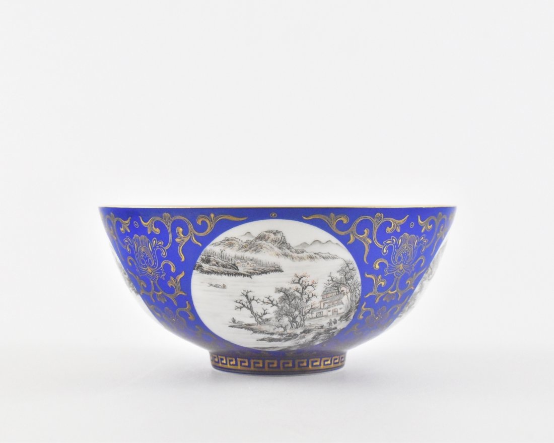 VERY FINE GILT DECORATION OVER BLUE GLAZED BOWL (1 of 10)