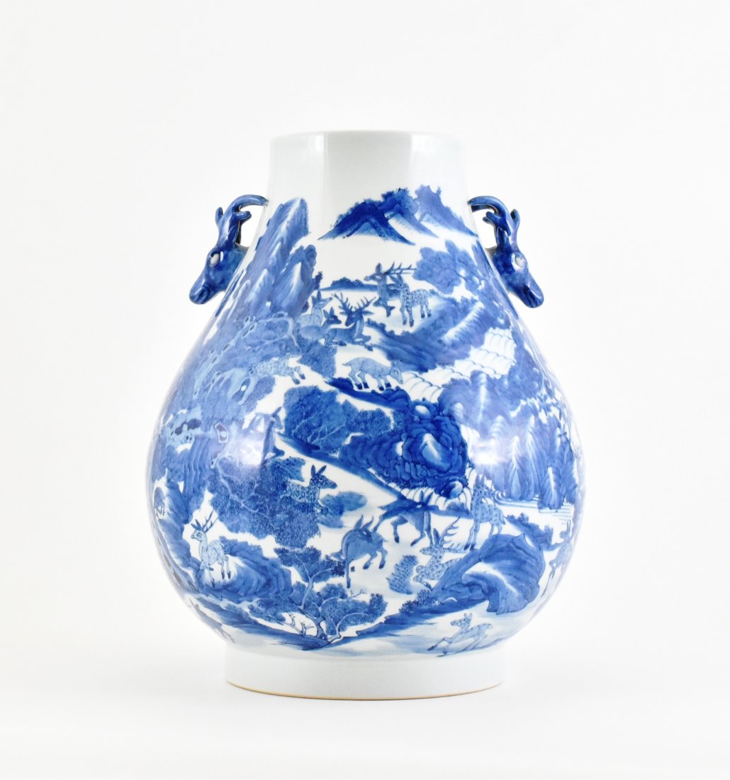 LARGE  BLUE GLAZED "HUNDRED DEER" VASE, QIANLONG MARK (1 of 10)