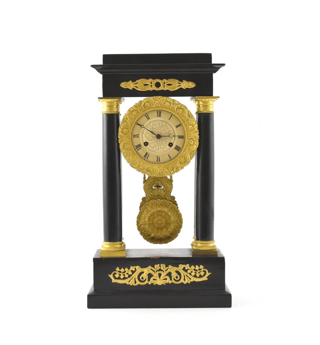 1860, NAPOLEON III EBONIZED WOOD GILT BRONZE CLOCK (1 of 8)