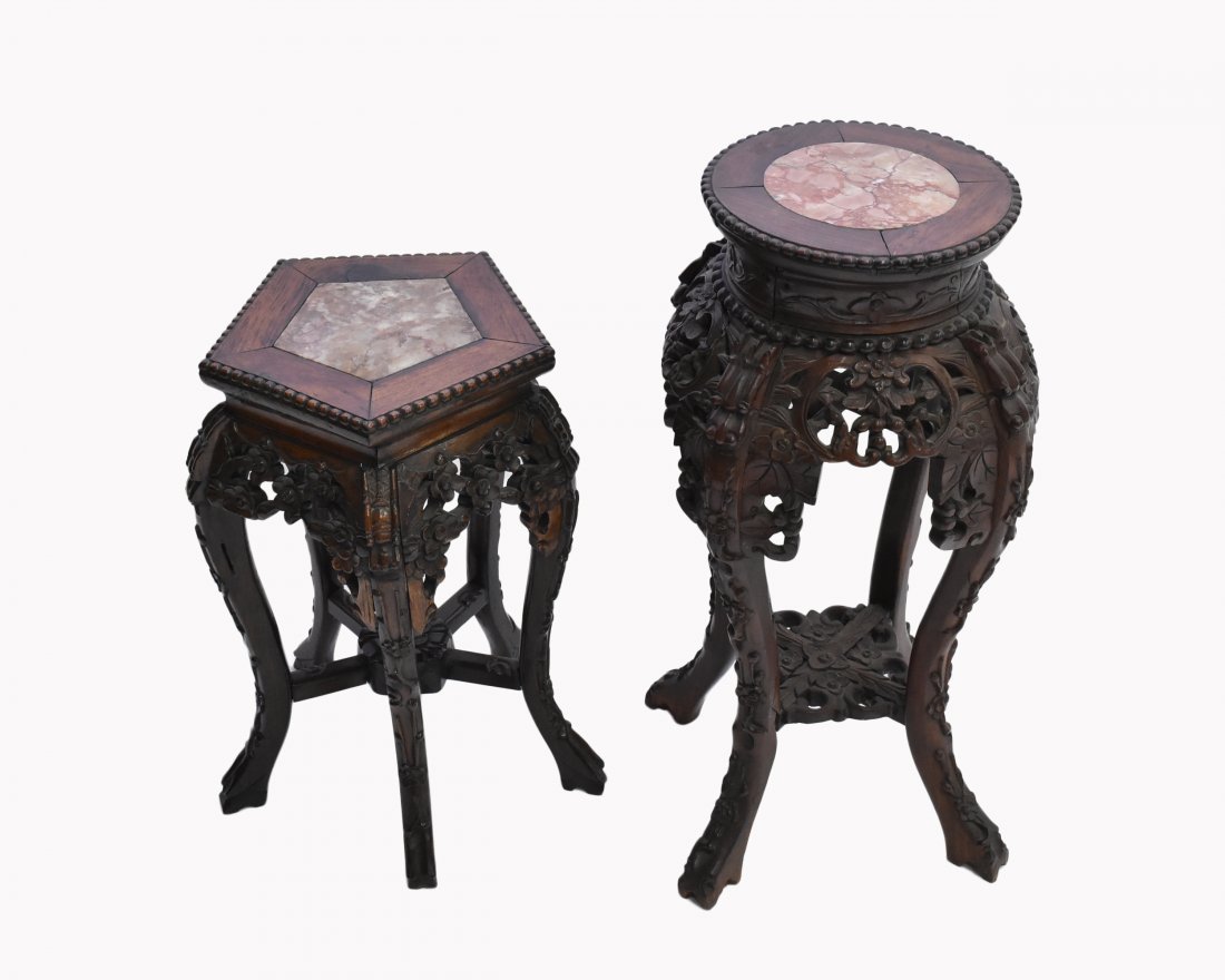 SET OF 2 PCS CARVED CHINESE STANDS (1 of 4)