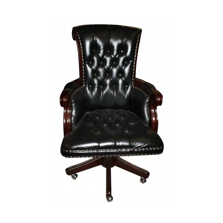 TUFTED LEATHER AND MAHOGANY DESK CHAIR (1 of 1)