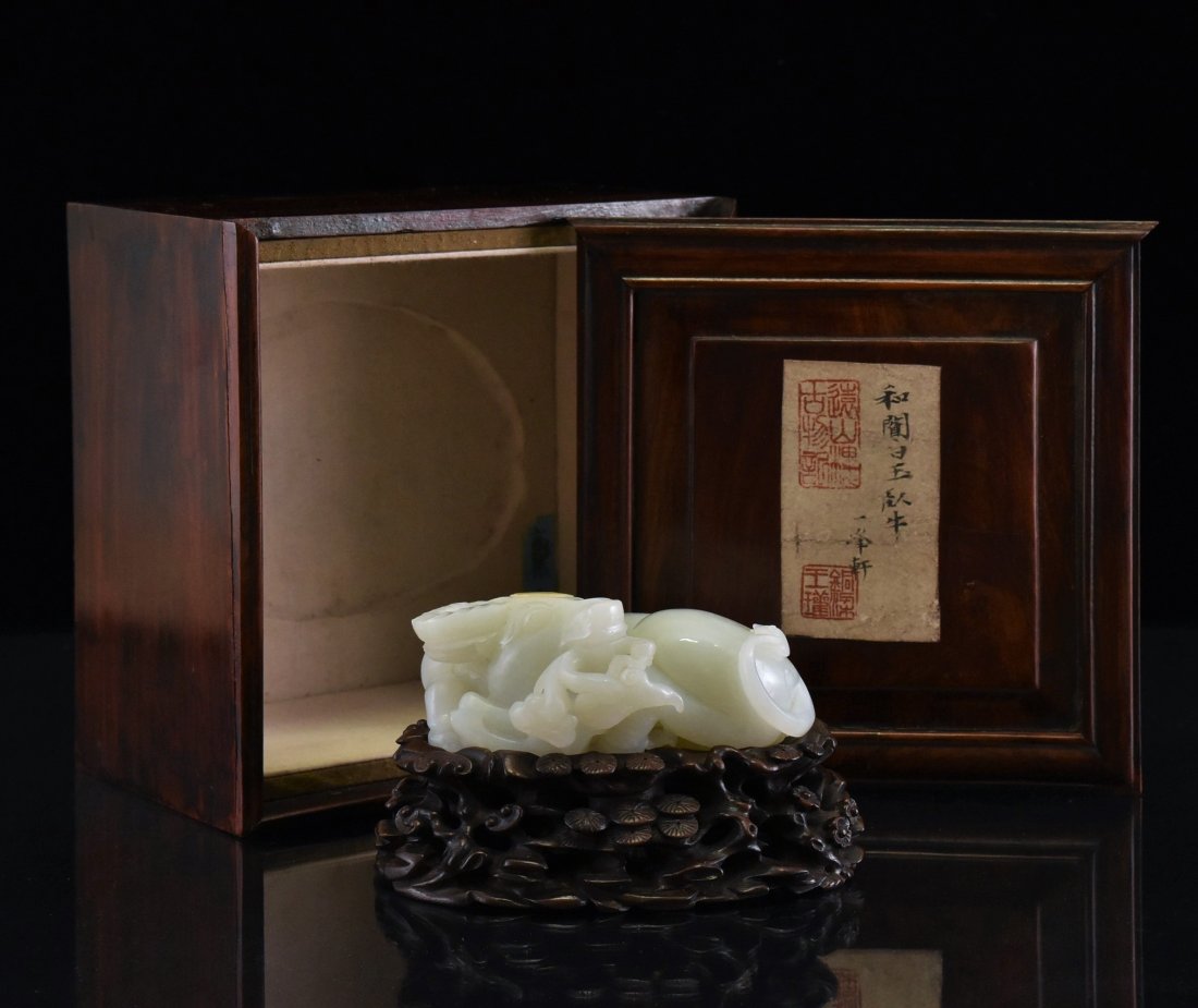 WATER BUFFALO WHITE JADE SCULPTURE IN ORIGINAL BOX (1 of 10)