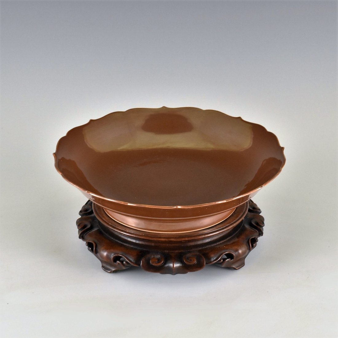 FLORI-FORM PETAL RIM COPPER-RED DISH ON STAND (1 of 10)