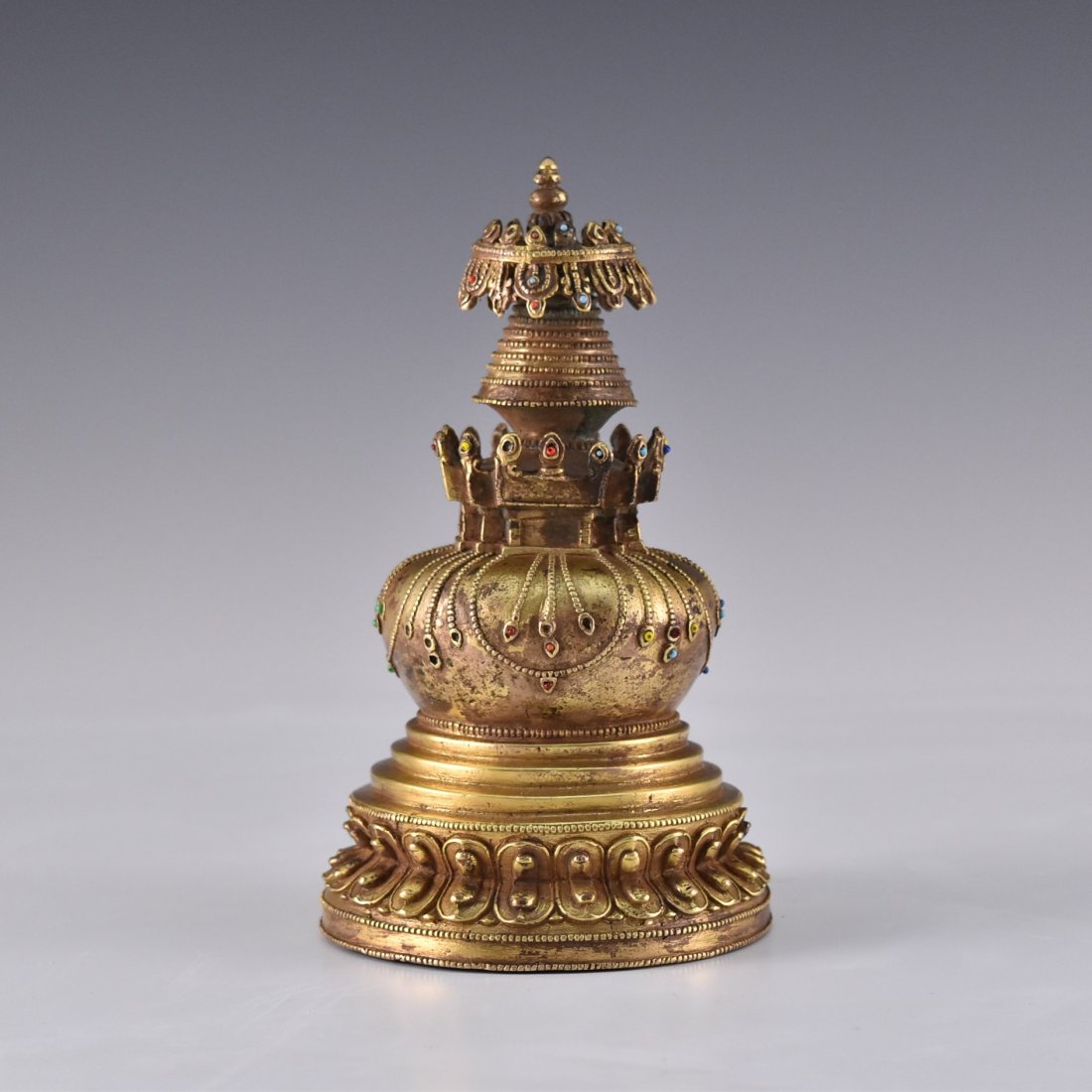 ANTIQUE GILT BRONZE STUPA INLAID (1 of 10)