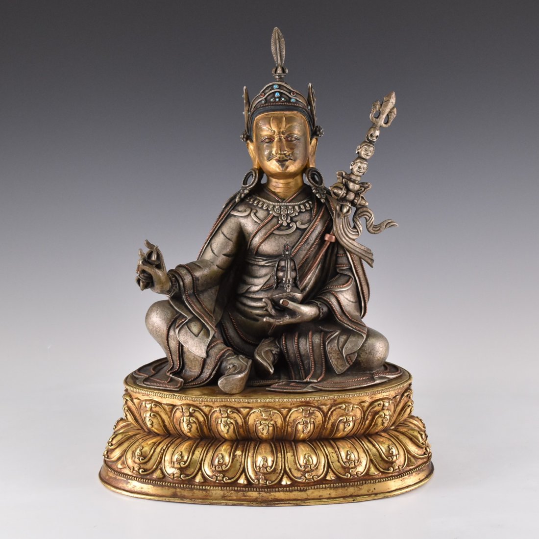 IMPORTANT, 17TH/18TH C. LARGE BRONZE SILVER GILT BUDDHA (1 of 10)