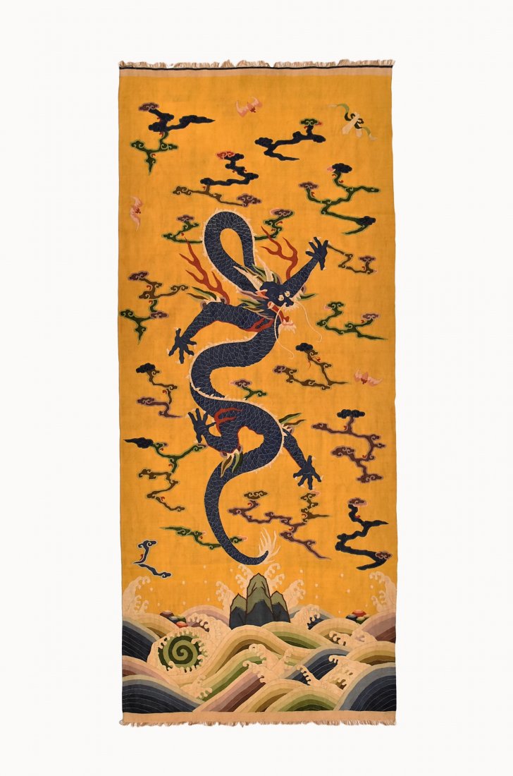 CHINESE SILK KESI, DRAGON MOTIF ON YELLOW GROUND (1 of 8)