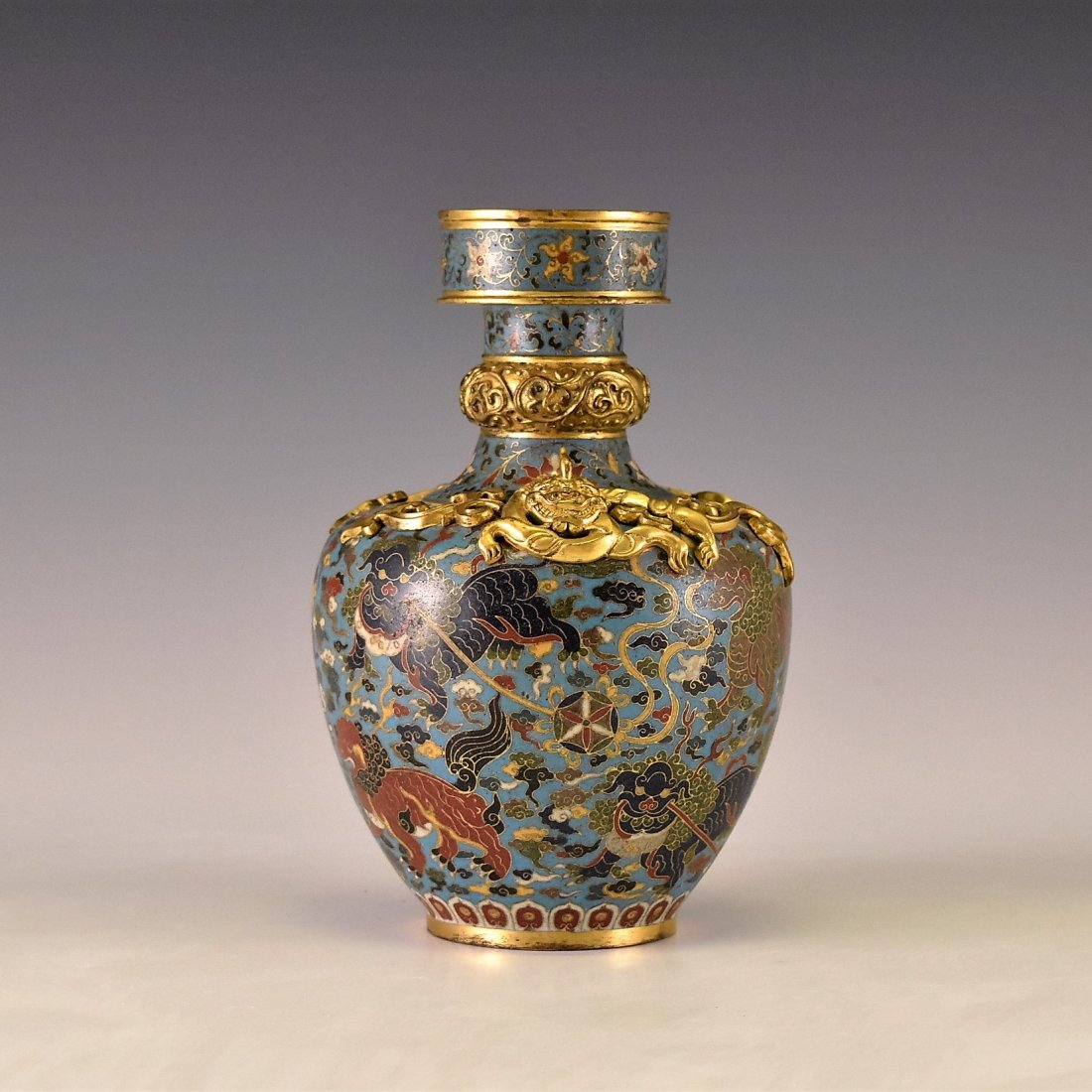 JINGTAI SINGLE HORN DRAGONS CLOISONNE VASE (1 of 10)