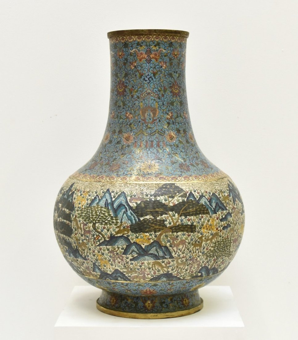 MASSIVE GILT BRONZE CLOISONNE ENAMEL HUNDRED DEER (1 of 10)