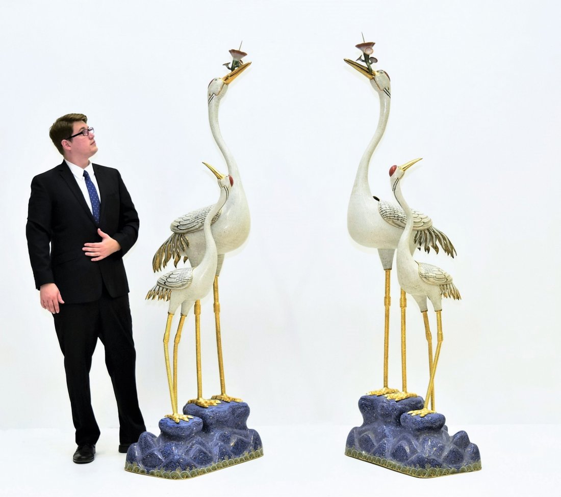 PAIR OF MASSIVE 20TH C. GILT BRONZE CLOISONNE ENAMEL (1 of 10)