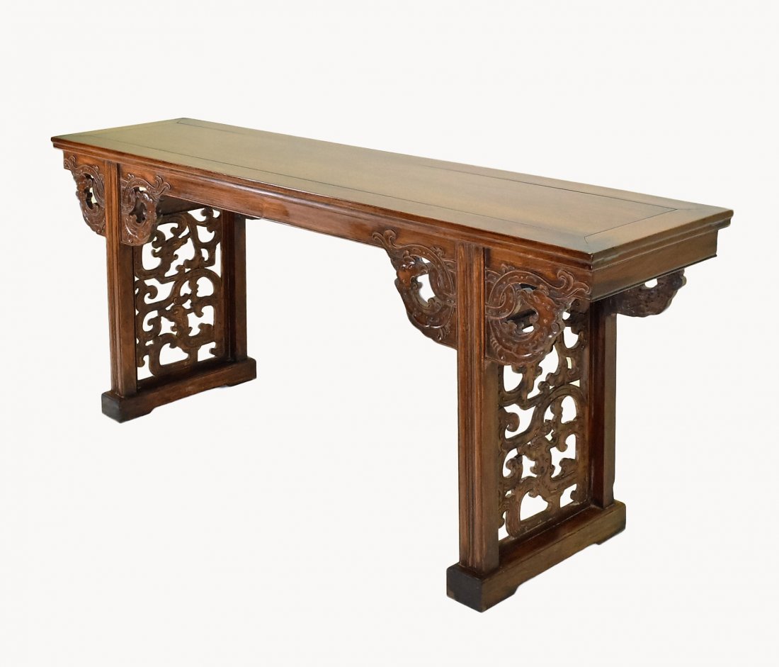OPEN WORK FRAME LEGS HUANGHUALI LONG ALTAR TABLE (1 of 10)