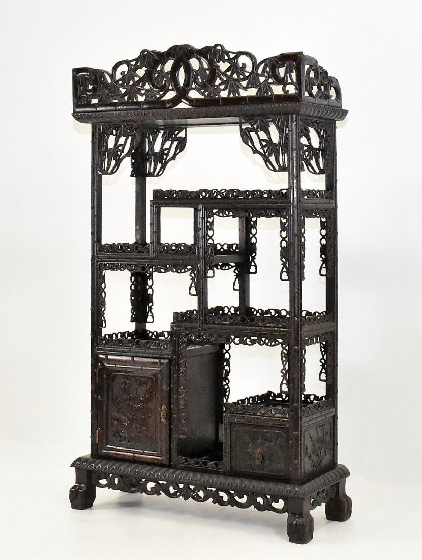 CHINESE EASTERN HARDWOOD CURIO CABINET IN BAMBOO MOTIF (1 of 10)