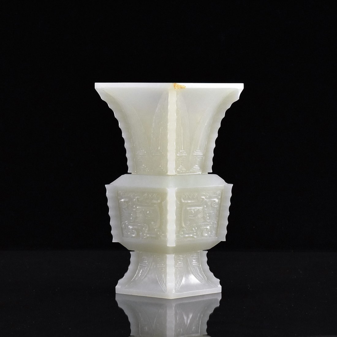 CHINESE WHITE JADE GU VASE WITH TAOTIE MASK MOTIF (1 of 9)