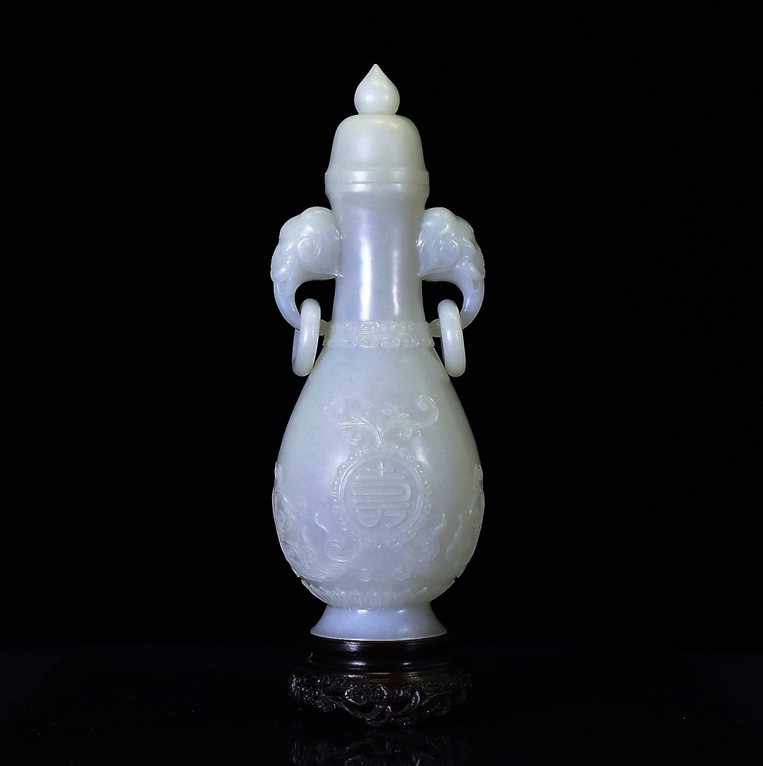 A SUPERB CHINESE CARVED WHITE JADE COVERED URN (1 of 2)