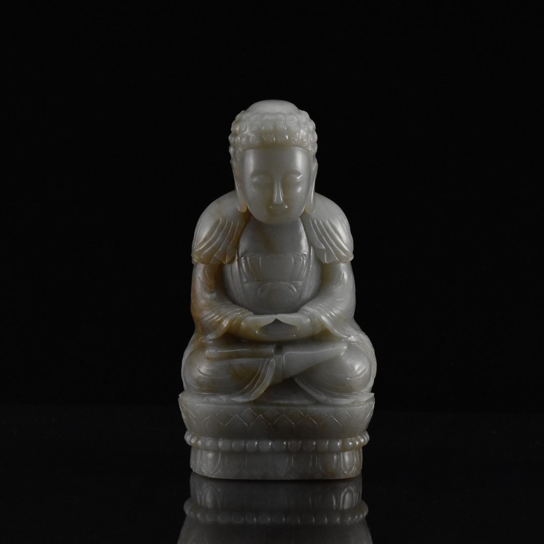 GRAYISH CELADON JADE CARVED BUDDHA (1 of 8)