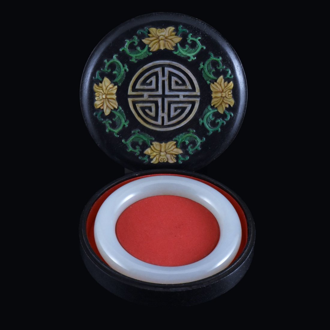 WHITE JADE BANGLE IN WOODEN TRINKET BOX (1 of 7)