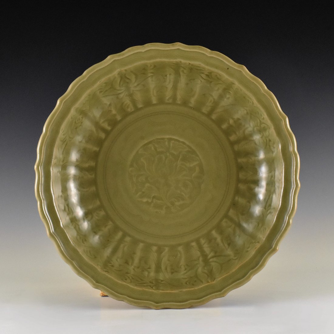 CARVED PEONY LONGQUAN CELADON BARBED-RIM CHARGER (1 of 10)