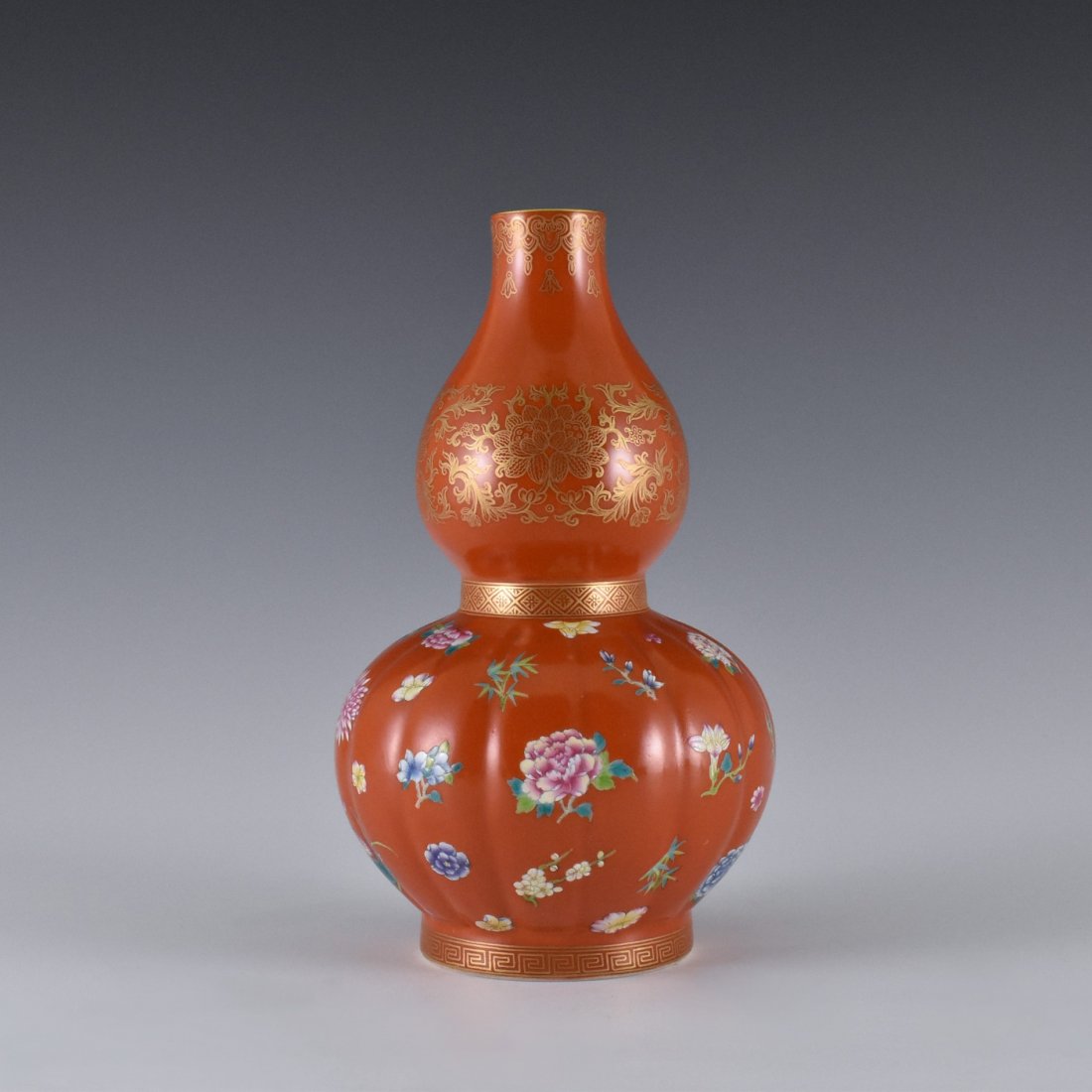 GILT & ENAMELED RED DOUBLE GOURD VASE (1 of 10)