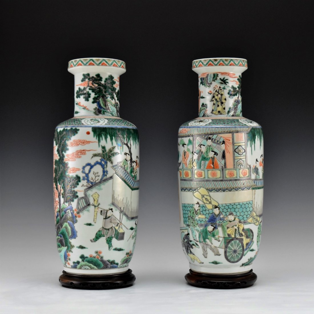 PAIR OF FAMILLE ROSE ROULEAU VASES (1 of 10)