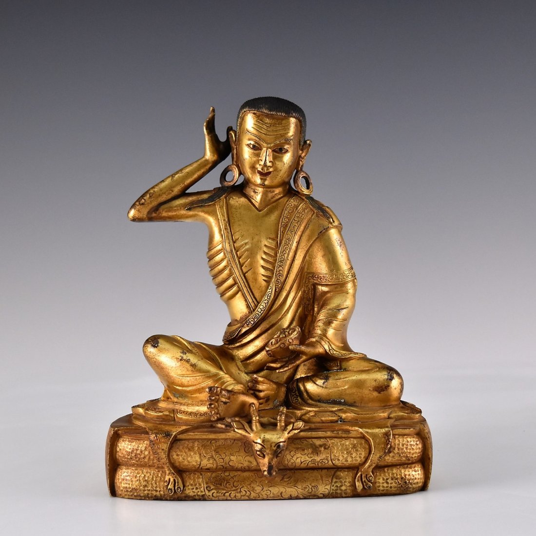GILT BRONZE BUDDHA FIGURE OF SEATTED MAHASIDDHA (1 of 10)