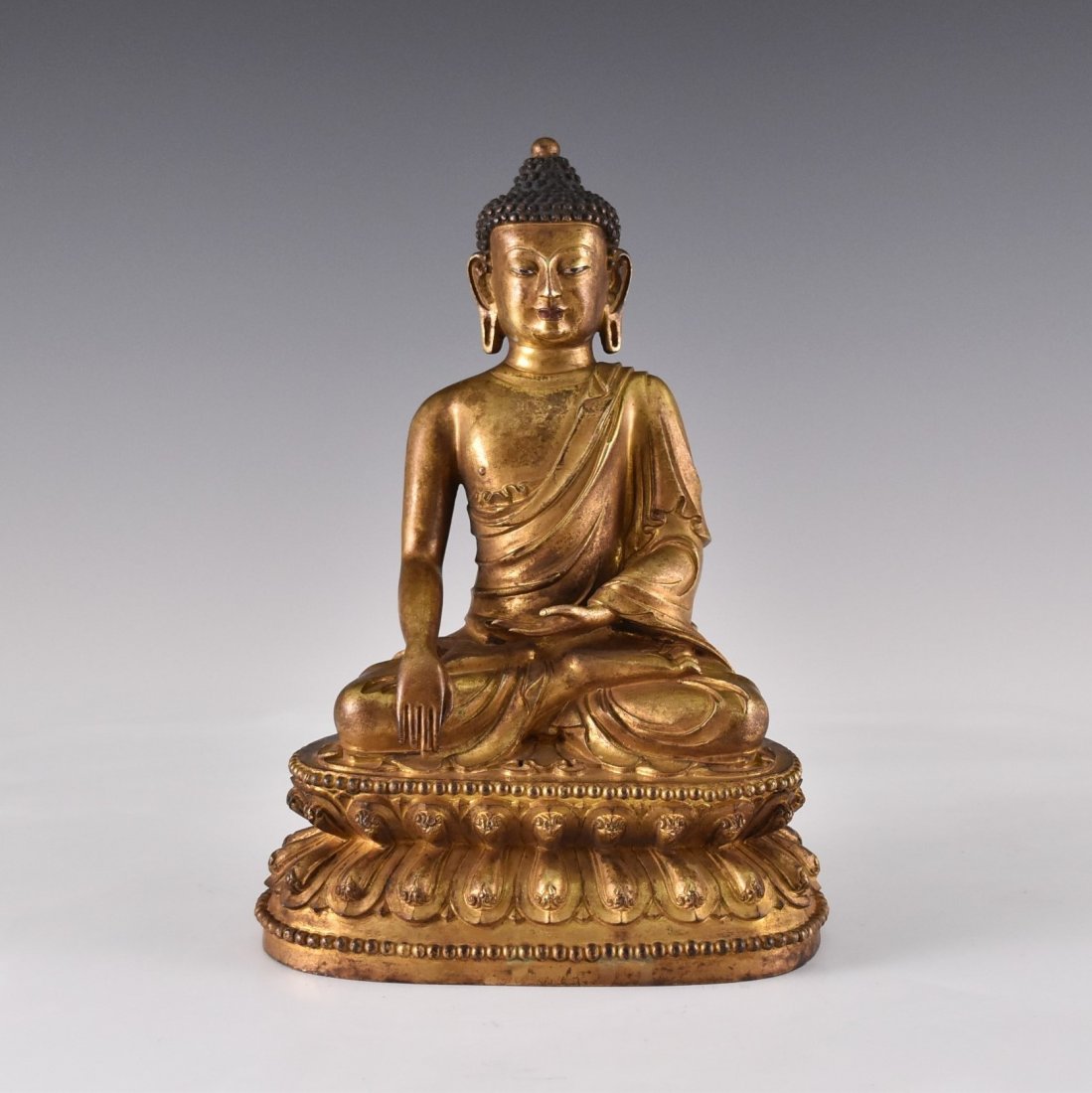 YONGLE MARK, GILT BRONZE FIGURE OF SAKYAMUNI BUDDHA (1 of 10)