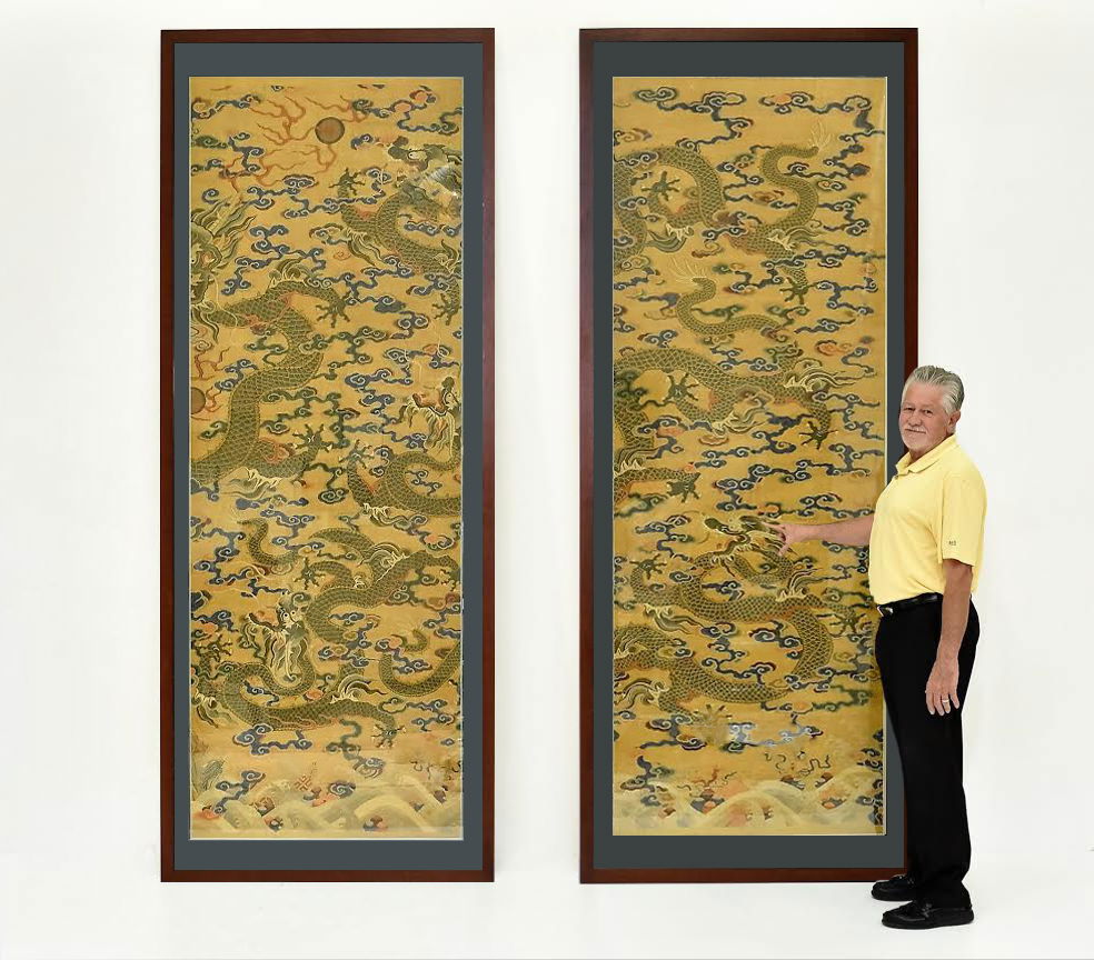 IMPORTANT, RARE,  MASSIVE CHINESE DRAGONS SILK KESI (1 of 10)