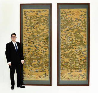 IMPORTANT, RARE, MASSIVE CHINESE DRAGONS SILK KESI: IMPORTANT, RARE, MASSIVE CHINESE DRAGONS SILK KESI, QING DYNASTY Period, and of the period (1644-1911). In series with Lot 241 The tall rectangular silt tapestry wealthy displayed the imperial