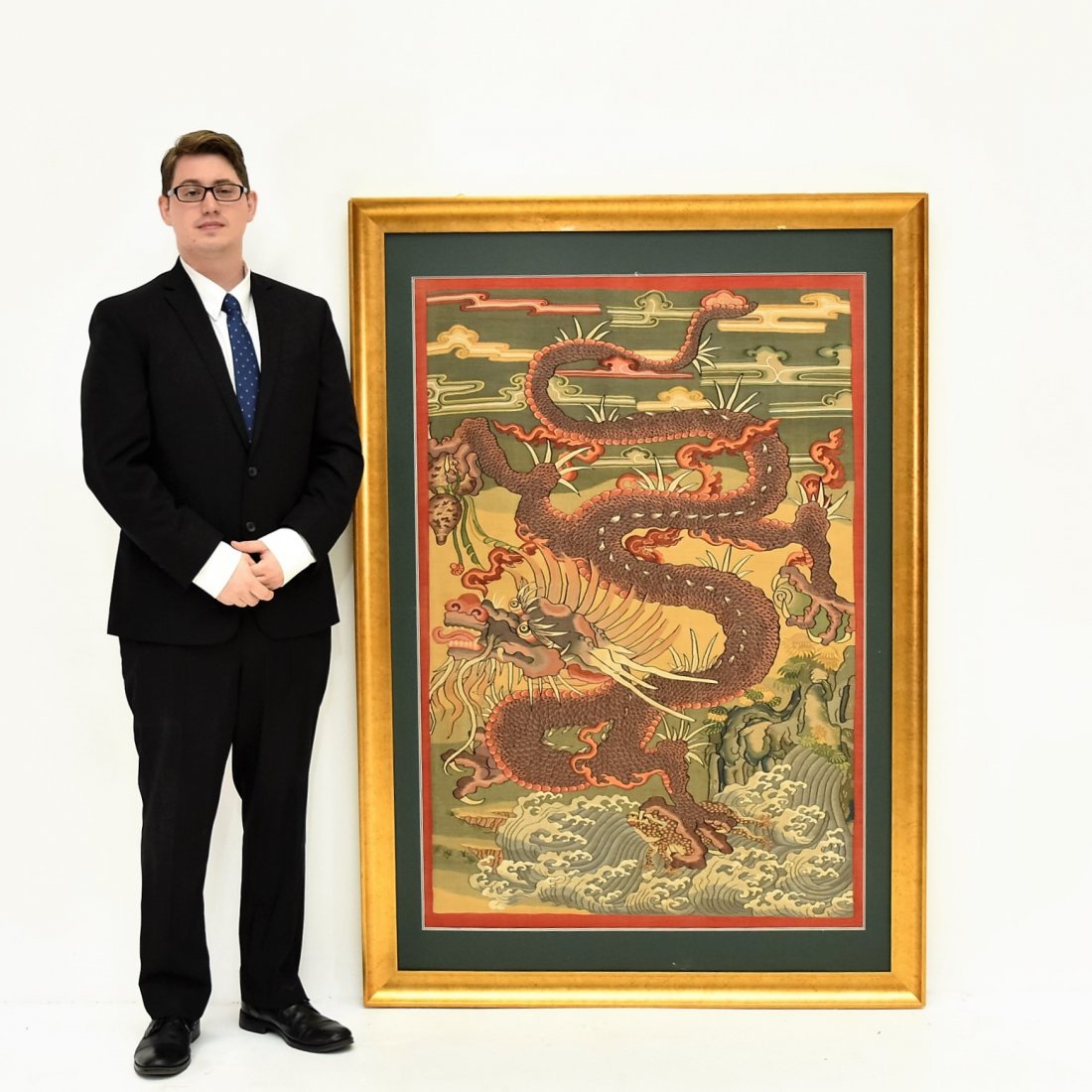 LARGE FRAMED CHINESE DRAGONS SILK KESI (1 of 10)